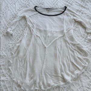 Free People White Tunic Top with Black Neck Trim